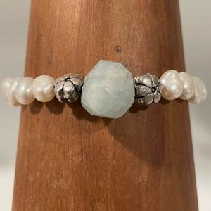 Aquamarine and Pearl Flower Bracelet